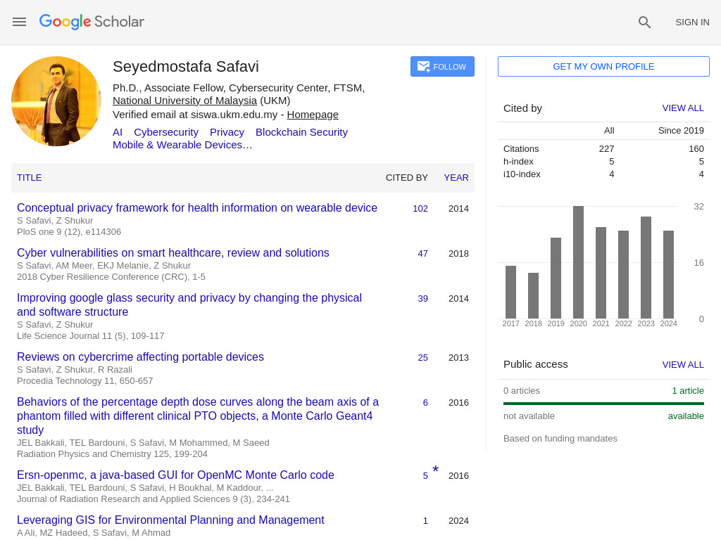 Google Scholar Profile Screenshot