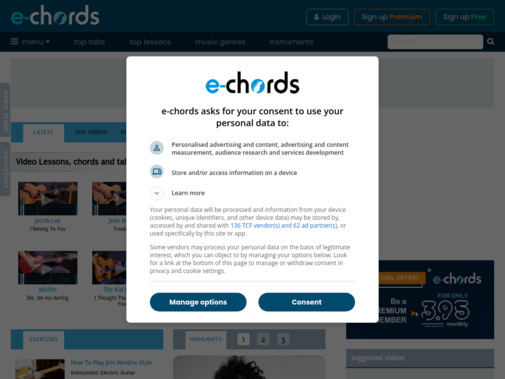 Screenshot of www.e-chords.com