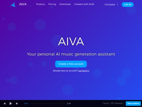 Screenshot of www.aiva.ai