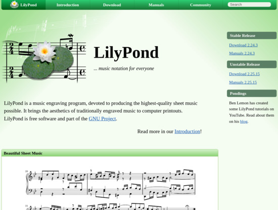 Screenshot of lilypond.org
