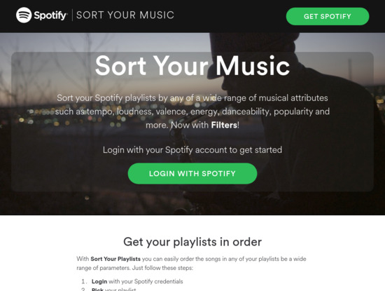 Screenshot of sortyourmusic.playlistmachinery.com