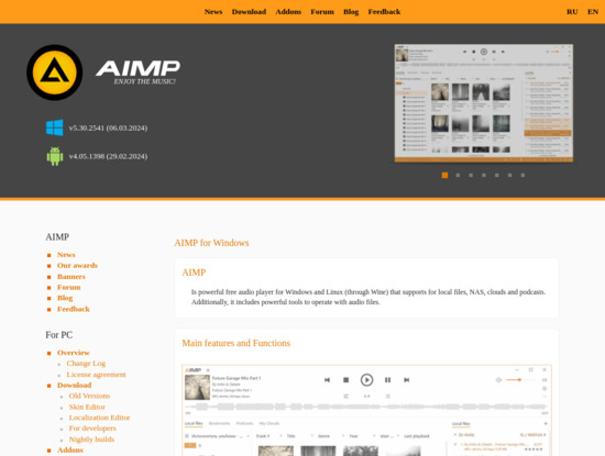 Screenshot of www.aimp.ru