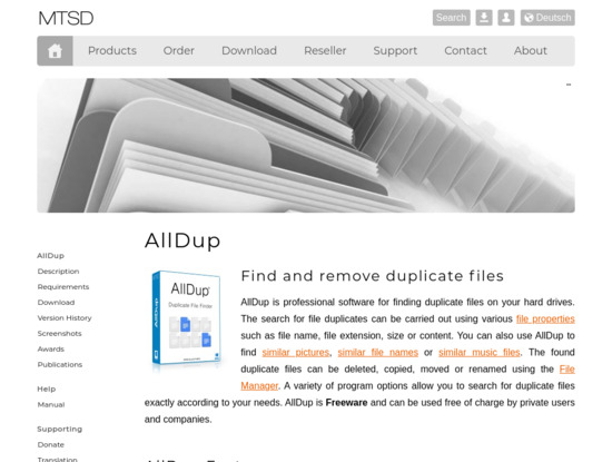 Screenshot of www.alldup.de