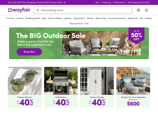 Screenshot of www.wayfair.com
