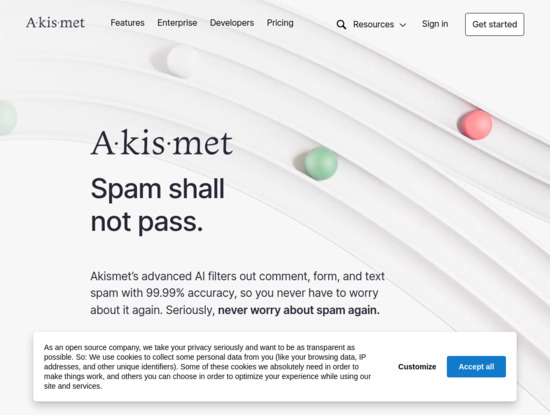 Screenshot of akismet.com