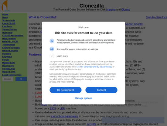 Screenshot of clonezilla.org