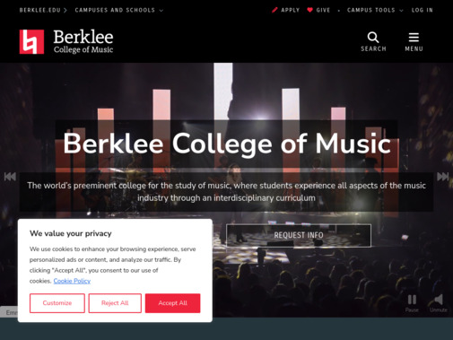 Screenshot of college.berklee.edu