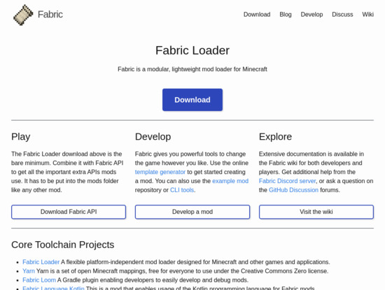 Screenshot of fabricmc.net