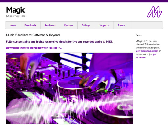 Screenshot of magicmusicvisuals.com