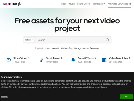 Screenshot of mixkit.co