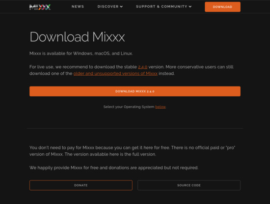 Screenshot of mixxx.org
