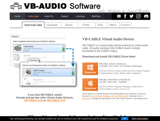 Screenshot of vb-audio.com