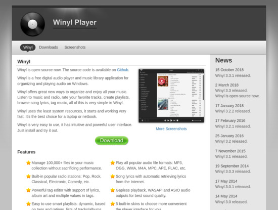Screenshot of winyl-player.github.io