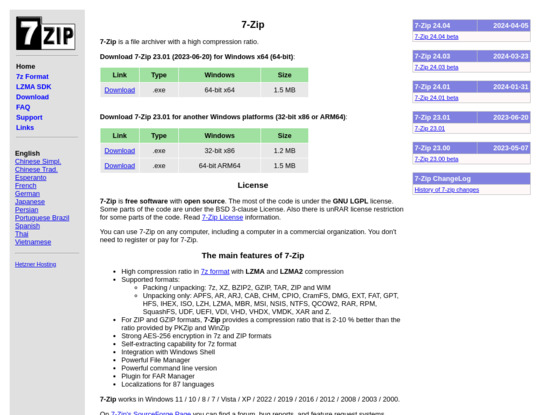 Screenshot of www.7-zip.org