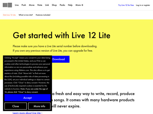 Screenshot of www.ableton.com