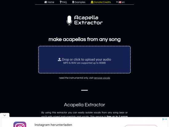 Screenshot of www.acapella-extractor.com