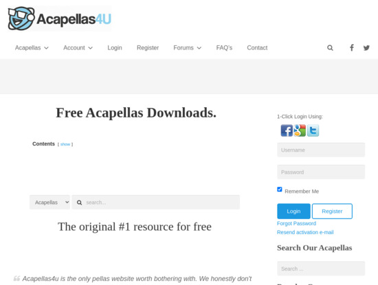 Screenshot of www.acapellas4u.co.uk