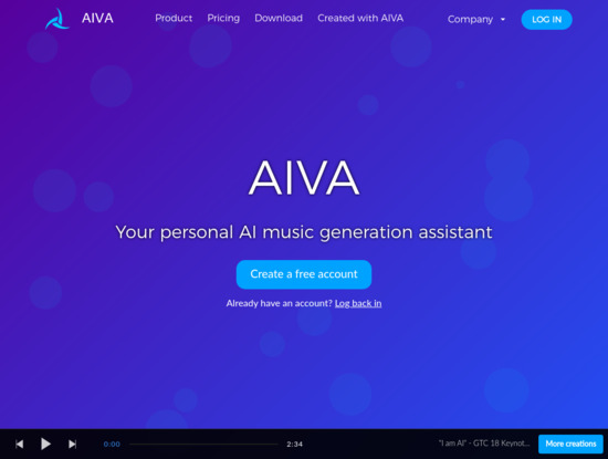 Screenshot of www.aiva.ai