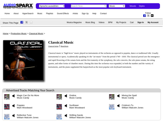 Screenshot of www.audiosparx.com