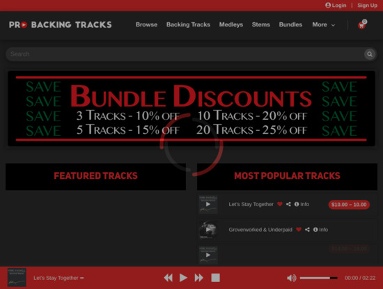 Screenshot of www.backingtracks.pro