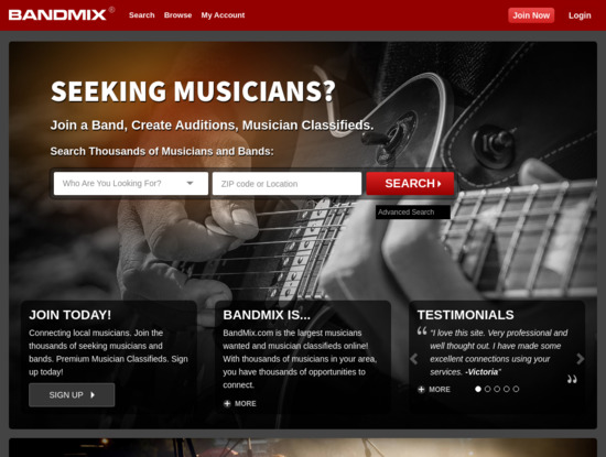 Screenshot of www.bandmix.com