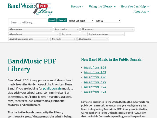Screenshot of www.bandmusicpdf.org