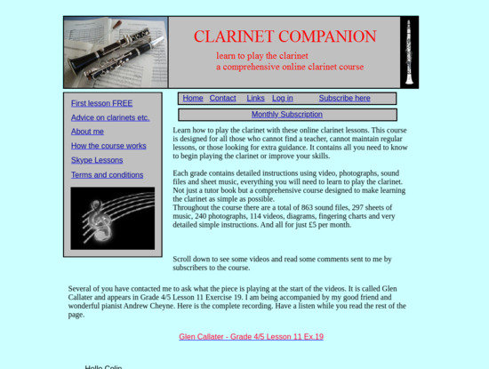 Screenshot of www.clarinetcompanion.com