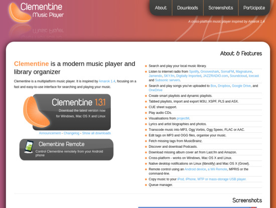 Screenshot of www.clementine-player.org