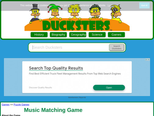 Screenshot of www.ducksters.com