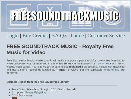 Screenshot of www.freesoundtrackmusic.com