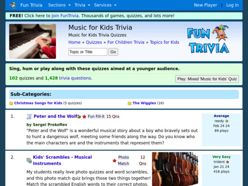 Screenshot of www.funtrivia.com