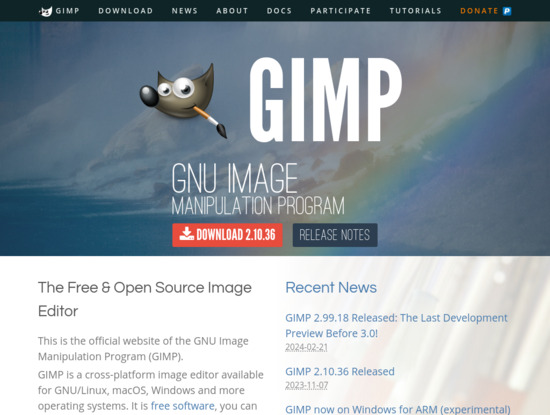 Screenshot of www.gimp.org