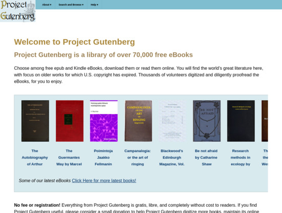 Screenshot of www.gutenberg.org