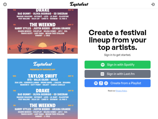 Screenshot of www.instafest.app
