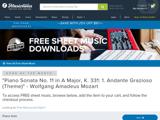 Screenshot of www.musicnotes.com