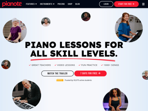 Screenshot of www.pianote.com