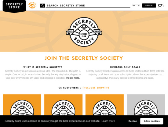 Screenshot of www.secretlystore.com