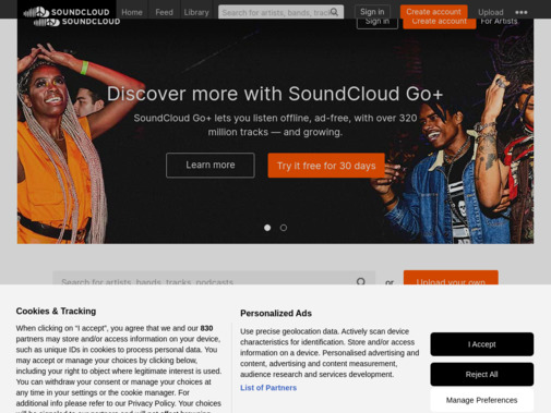 Screenshot of www.soundcloud.com