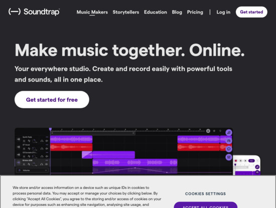 Screenshot of www.soundtrap.com