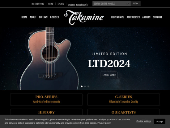 Screenshot of www.takamine.com