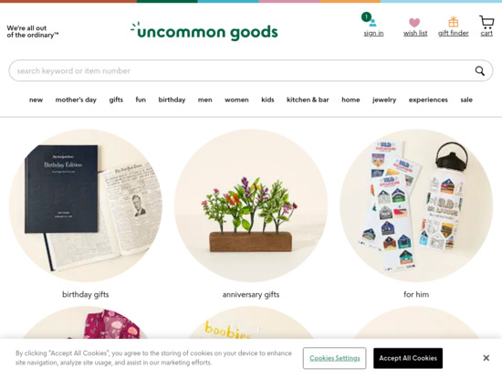 Screenshot of www.uncommongoods.com