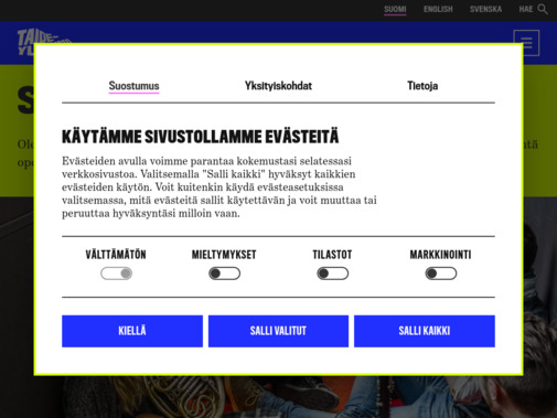 Screenshot of www.uniarts.fi